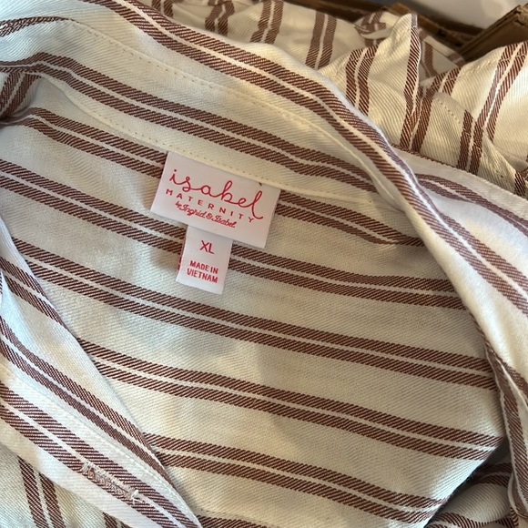 Isabel Striped belted Maternity Tunic button down collar pockets XL brown white - Picture 5 of 5